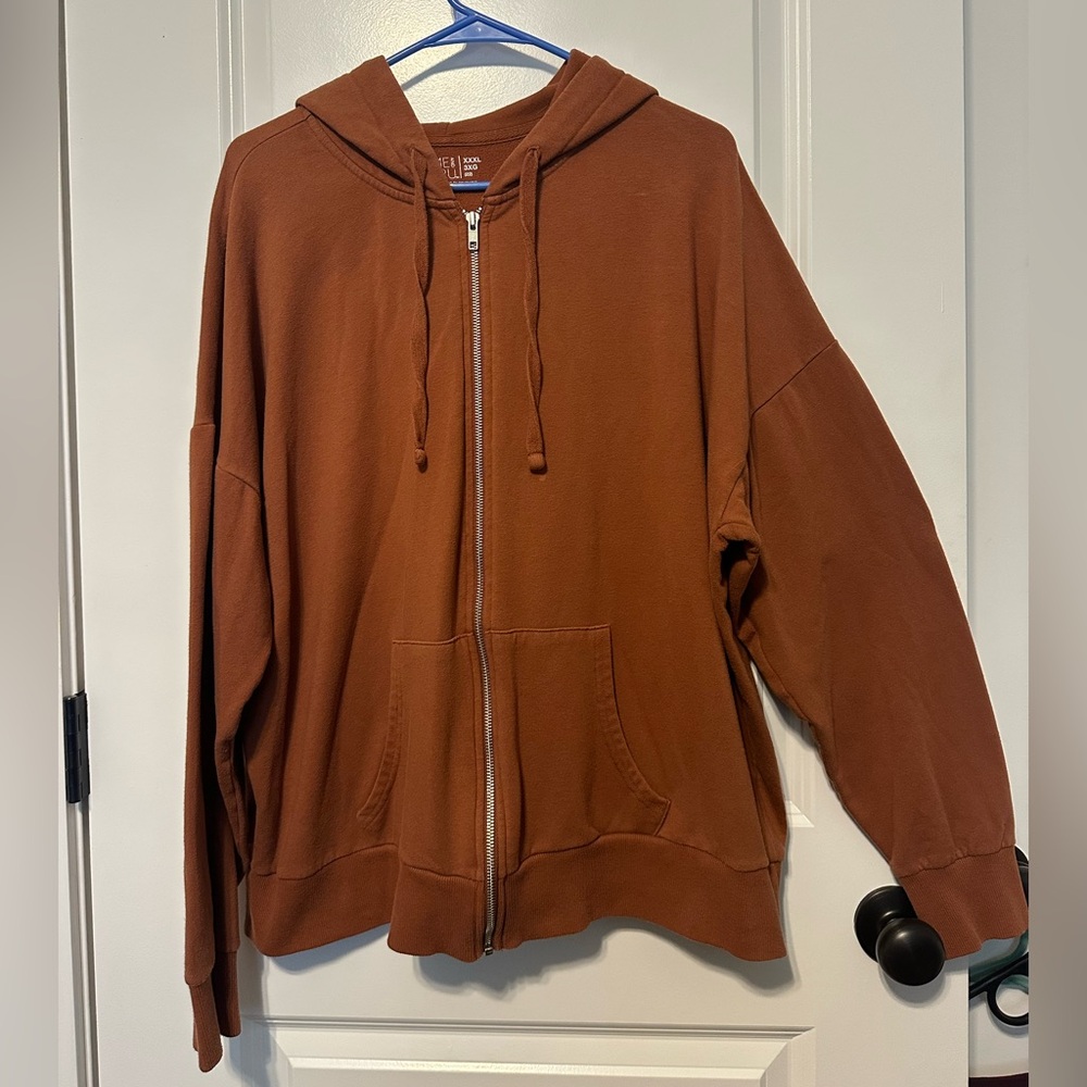 Time and Tru Burnt Orange/Rust Color Fleece Zip Up Jacket Women’s XXXL